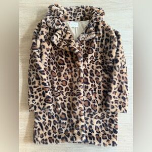 Hannah Banana Leopard Print Faux Fur Coat